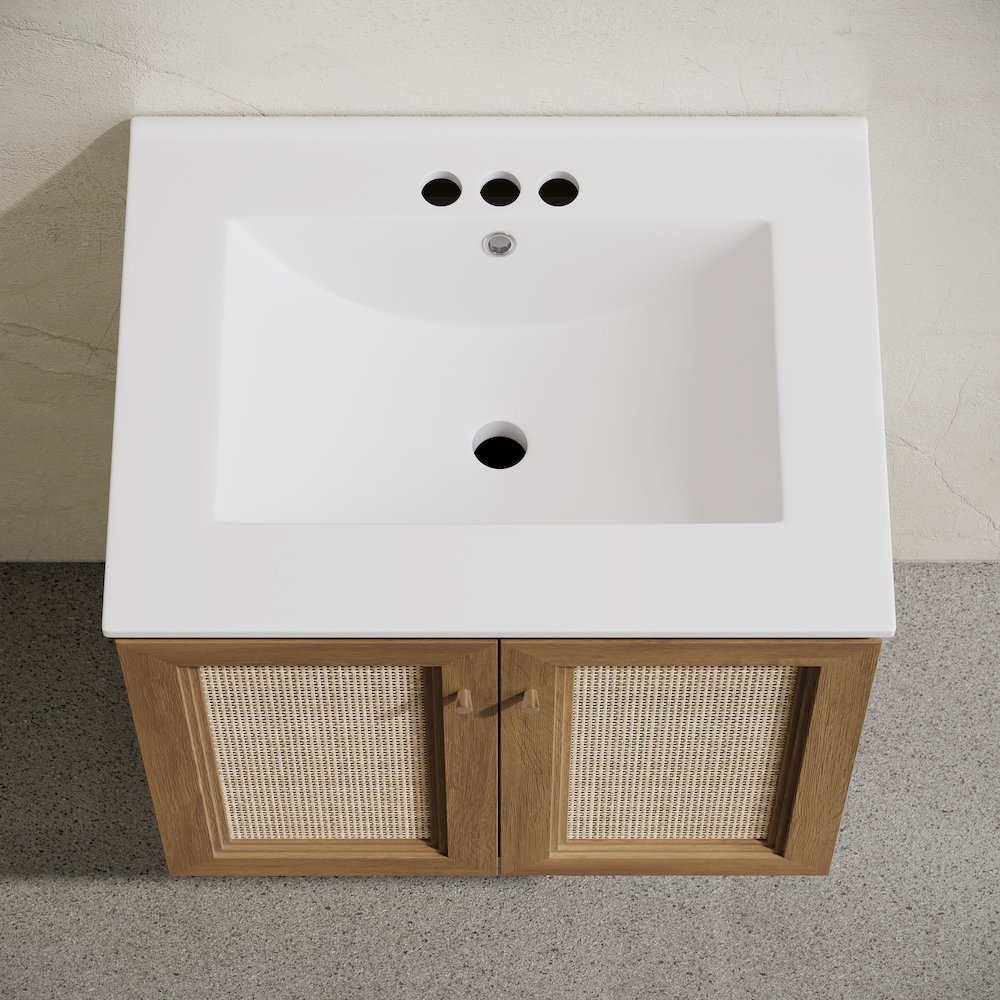 24" Bathroom Vanity in Brown Oak with Centerset Faucet Holes Vanity Top. Picture 3