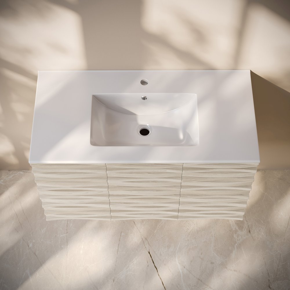 Cascade 36" Wall-Mounted Bathroom Vanity in White Oak with Sink Top. Picture 4