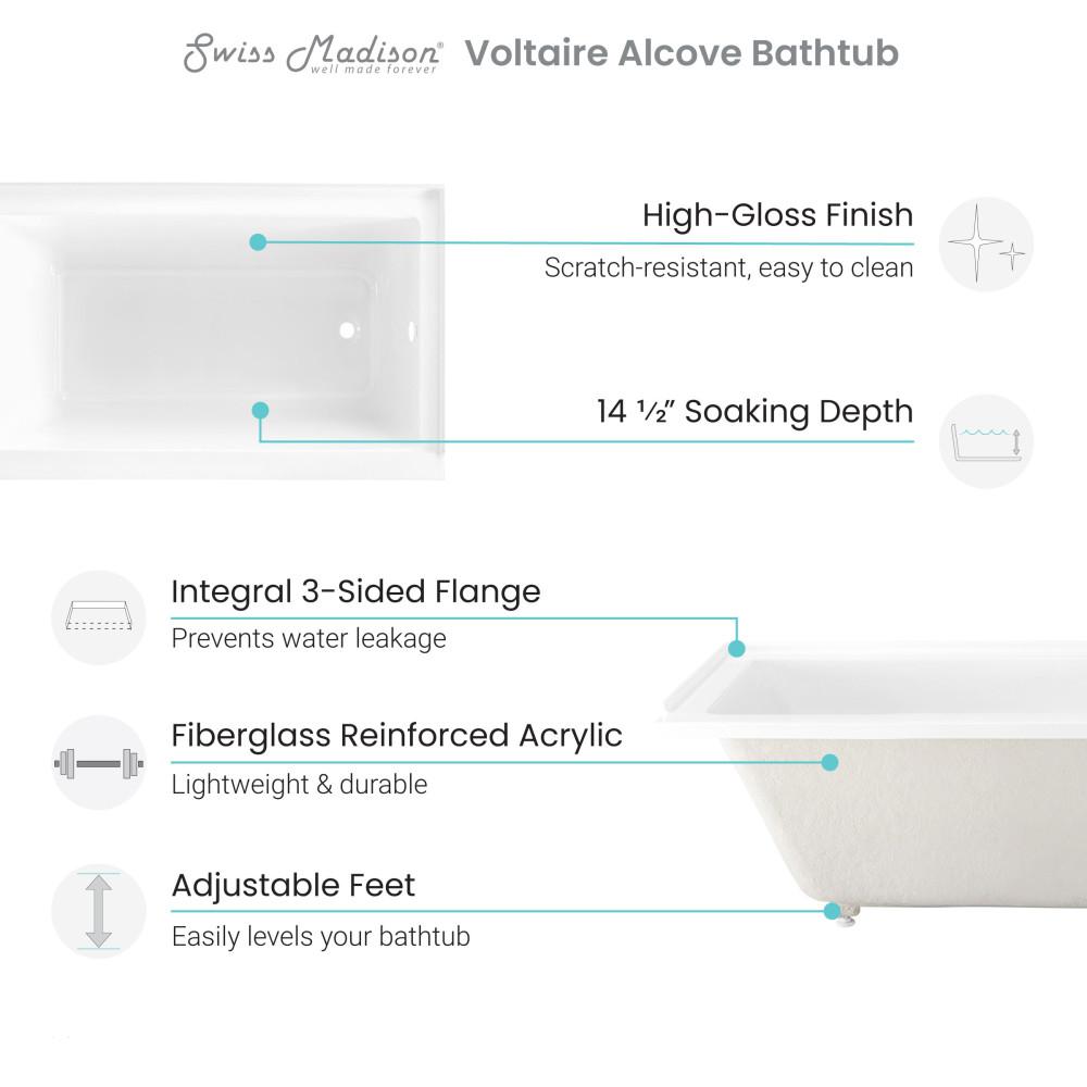 Voltaire 60" x 32" Right-Hand Drain Alcove Bathtub. Picture 4