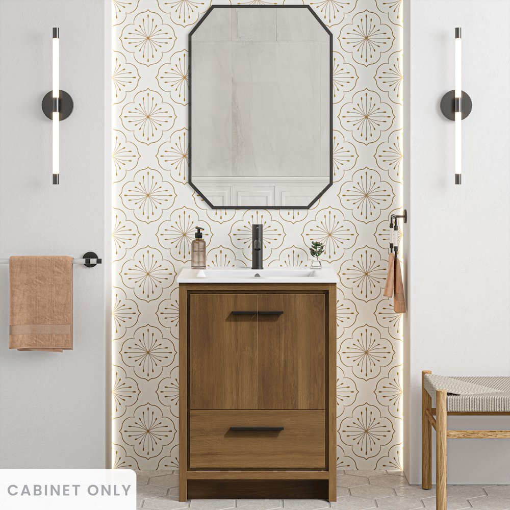 Virage 24" Freestanding Bathroom Vanity in Brown Oak without Sink Top. Picture 7