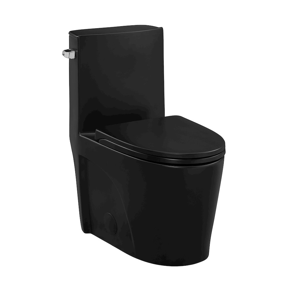One-Piece 14" Rough-in 1.28 GPF Left Flush Elongated Toilet in Matte Black. Picture 7