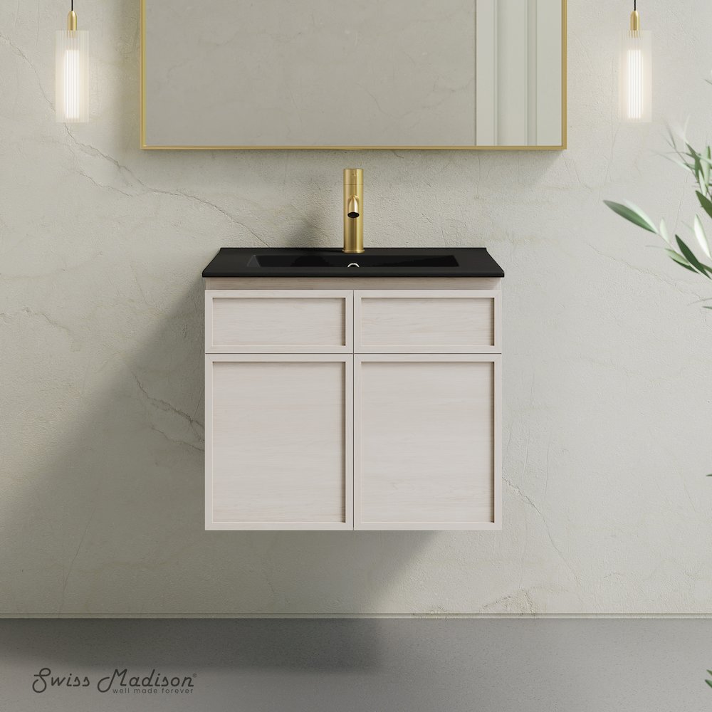 St. Tropez 24" Wall-Mounted Bathroom Vanity in White Oak with Black Sink Top. Picture 7