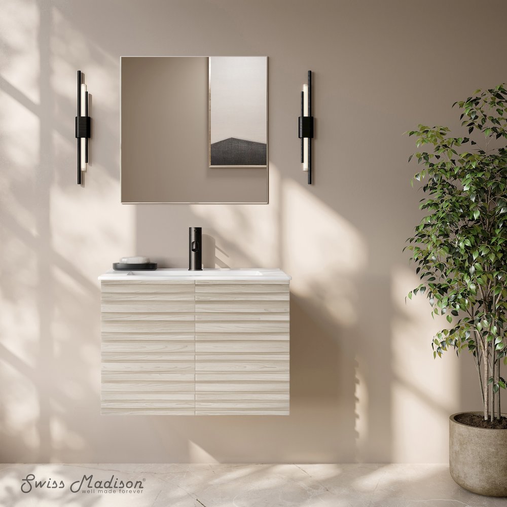 Cascade 30" Wall-Mounted Bathroom Vanity in White Oak with Sink Top. Picture 7
