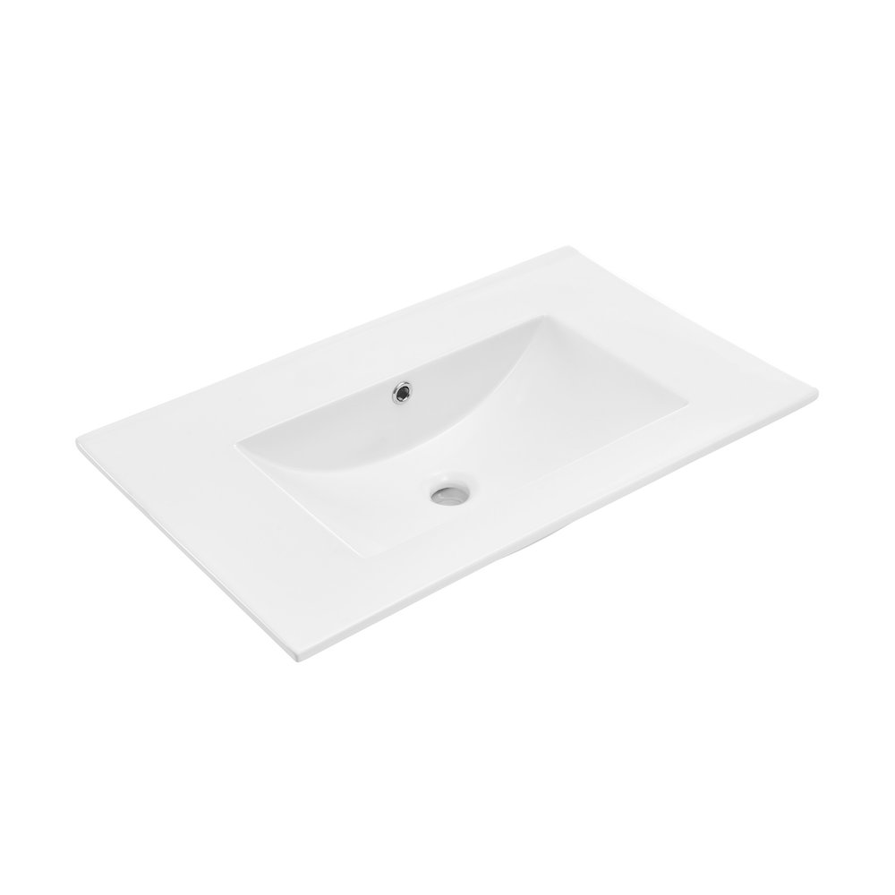 30" Zero Hole Vanity Sink Top in Glossy White. Picture 3
