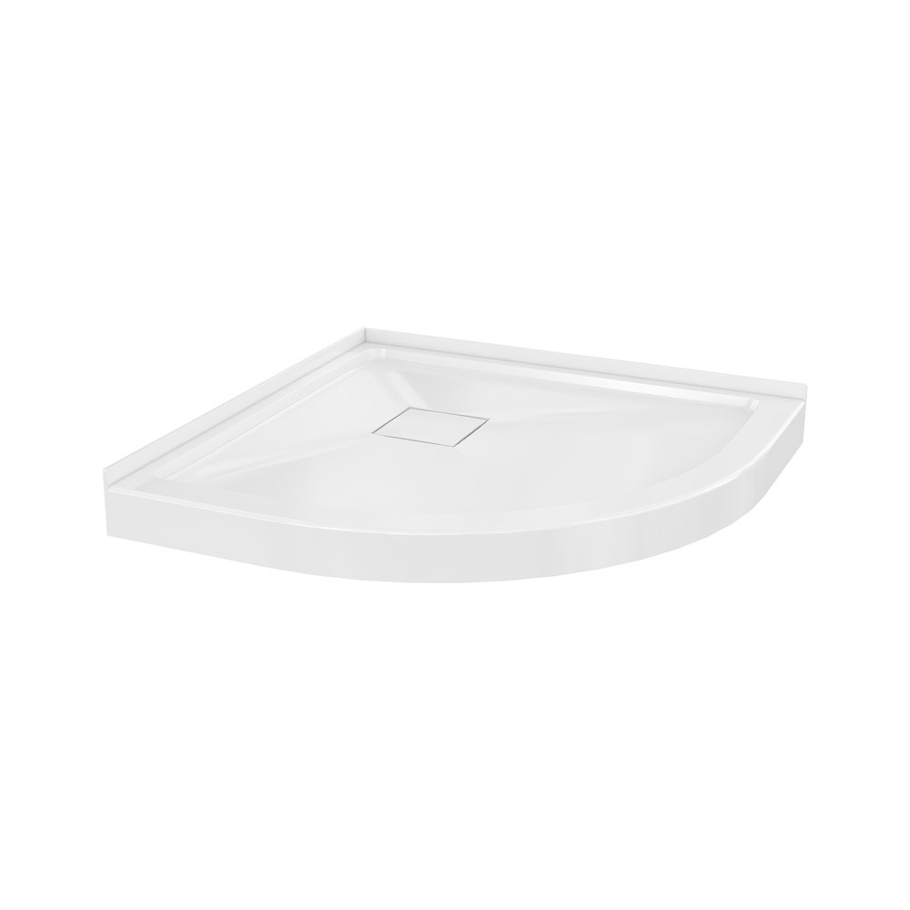 32" x 32" Corner Double-Threshold Shower Pan Base, Center Drain in Glossy White. Picture 3