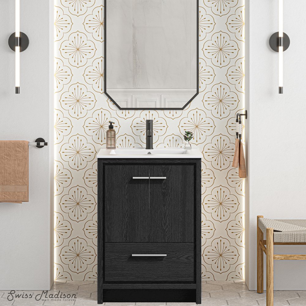 Virage 24" Freestanding Bathroom Vanity in Black Oak with Sink Top. Picture 7