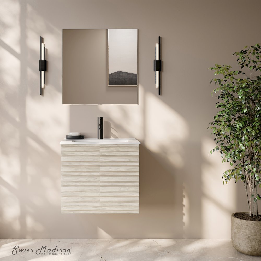 Cascade 24" Wall-Mounted Bathroom Vanity in White Oak with Sink Top. Picture 7