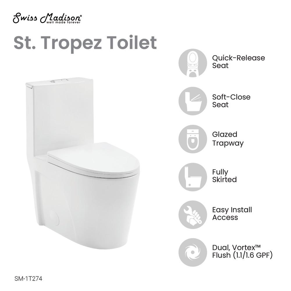 One Piece Elongated Toilet Dual Vortex Flush 1.1/1.6 gpf with 10" Rough In. Picture 4