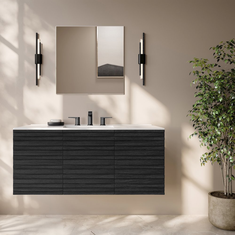 Cascade Wall-Mounted Bathroom Vanity in Black with 3-Hole Widespread Sink Top. Picture 7