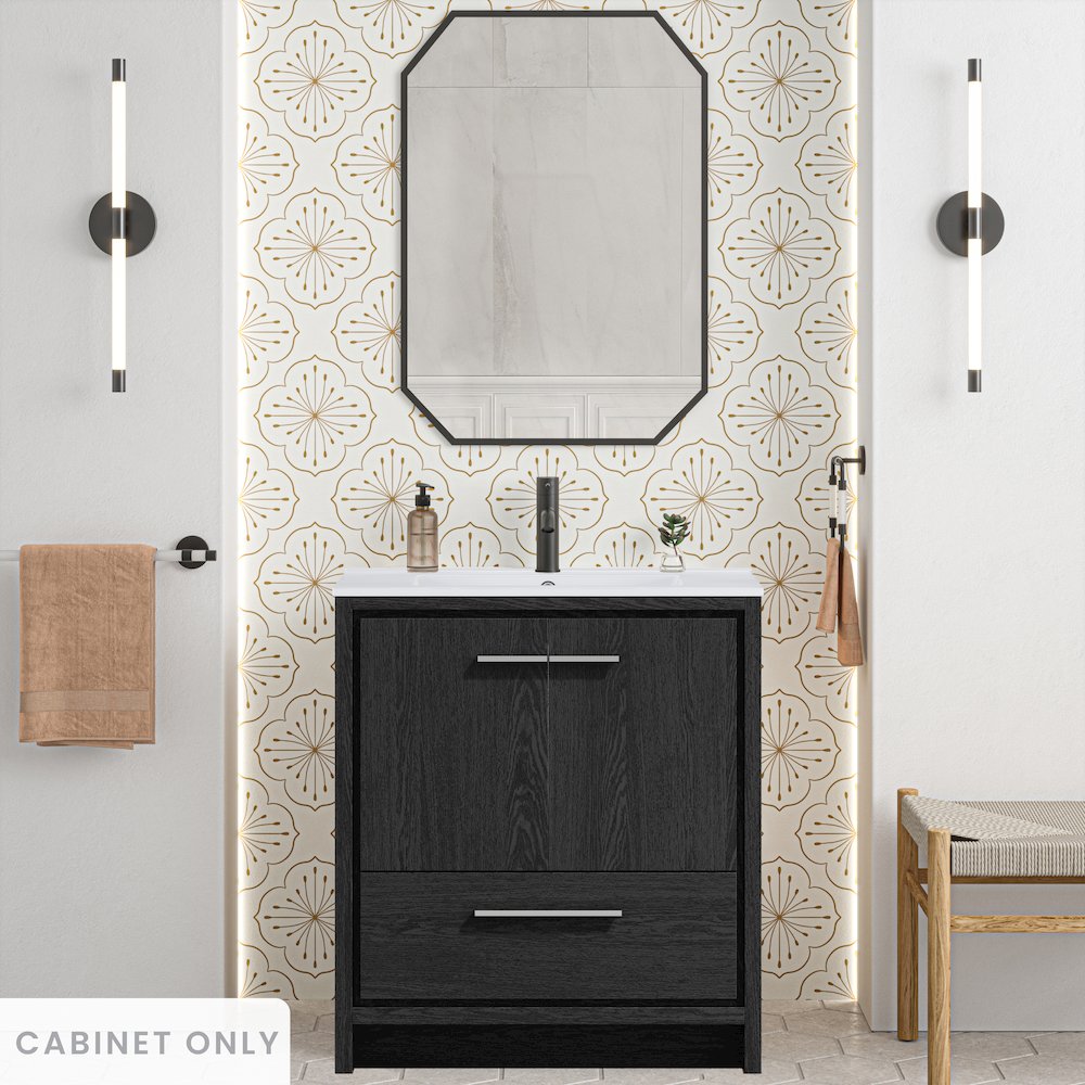 Virage 30" Freestanding Bathroom Vanity in Black Oak without Sink Top. Picture 7