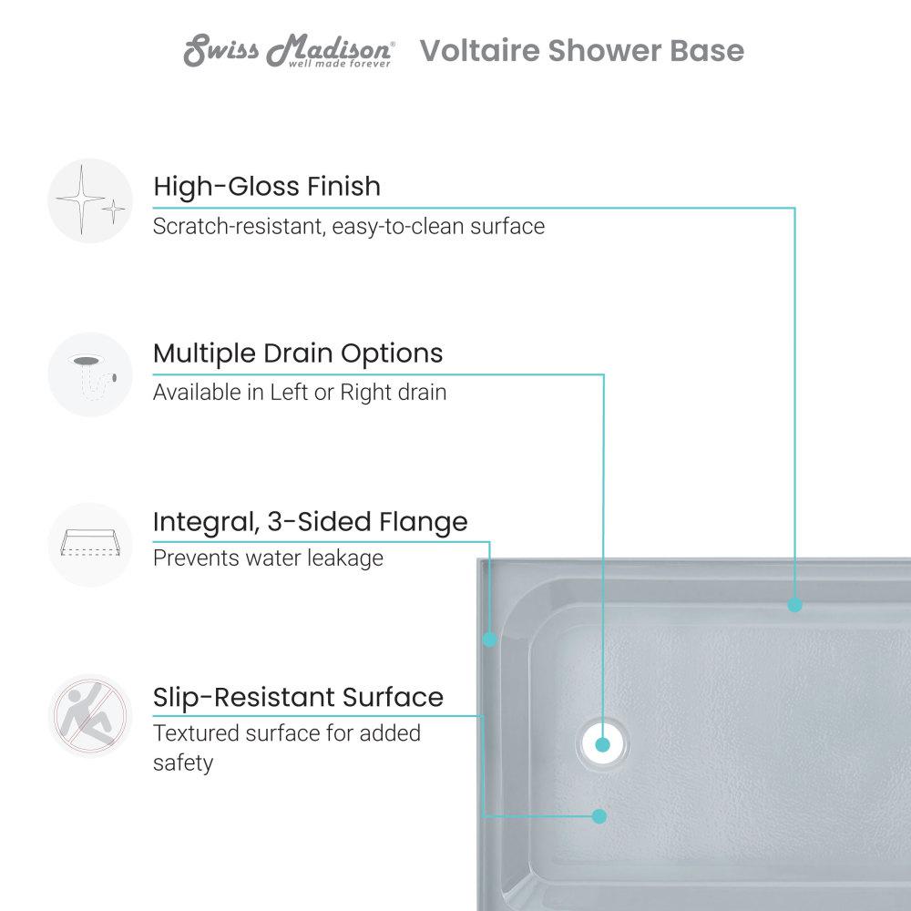 Voltaire 60" x 32" Single-Threshold, Right-Hand Drain, Shower Base in Grey. Picture 4