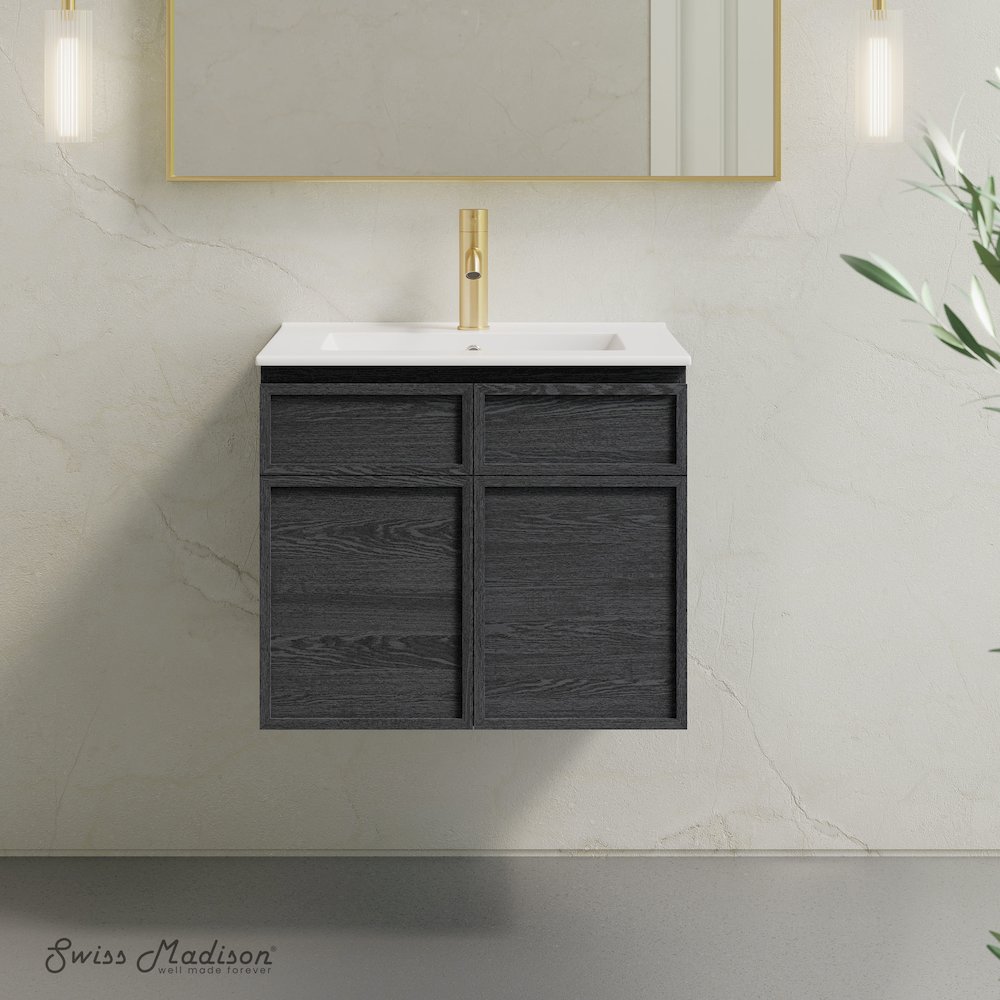 St. Tropez 24" Wall-Mounted Bathroom Vanity in Black Oak with Sink Top. Picture 7