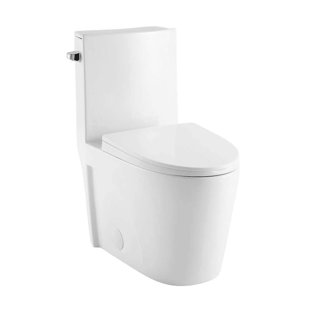 One-Piece 14" Rough-in 1.28 GPF Left Flush Elongated Toilet in Glossy White. Picture 7
