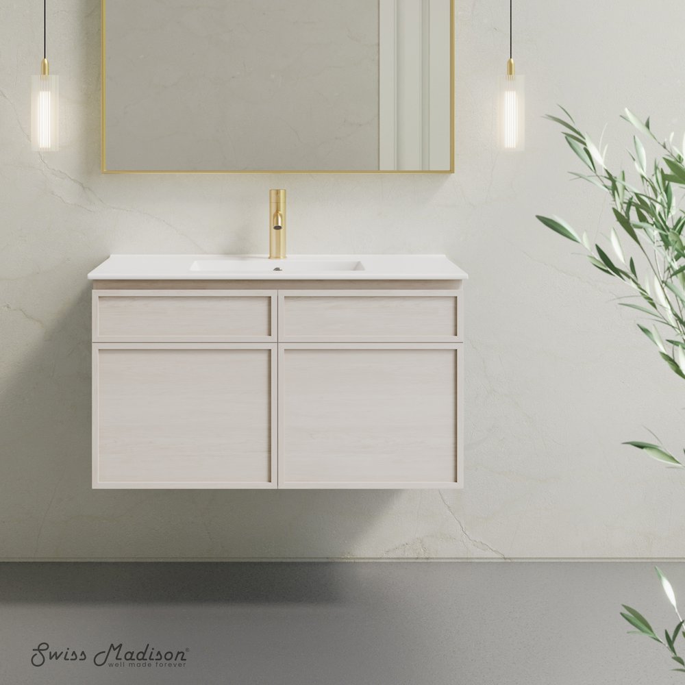 St. Tropez 36" Wall-Mounted Bathroom Vanity in White Oak with Sink Top. Picture 7