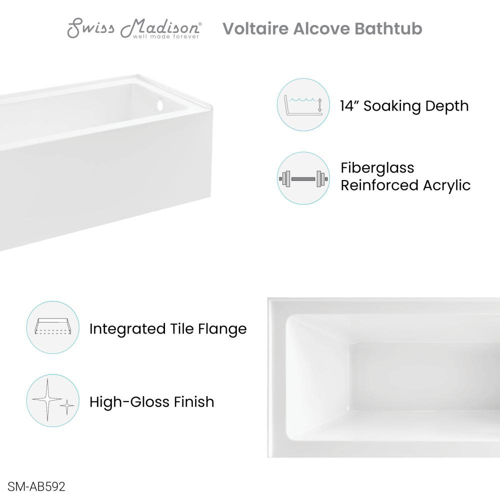 Voltaire 60" x 30" Right-Hand Drain Alcove Bathtub with Apron. Picture 4