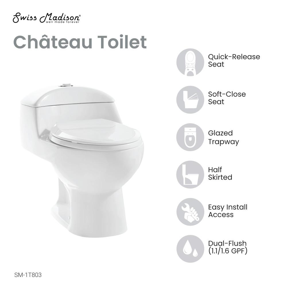 Chateau One-Piece Elongated Toilet Dual-Flush 1.1/1.6 gpf. Picture 4