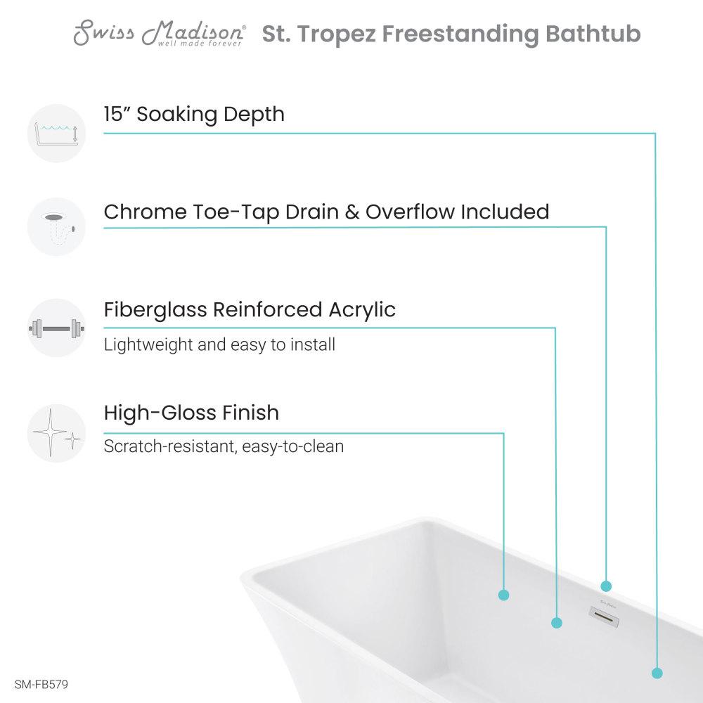 St. Tropez 67" Freestanding Bathtub. Picture 4