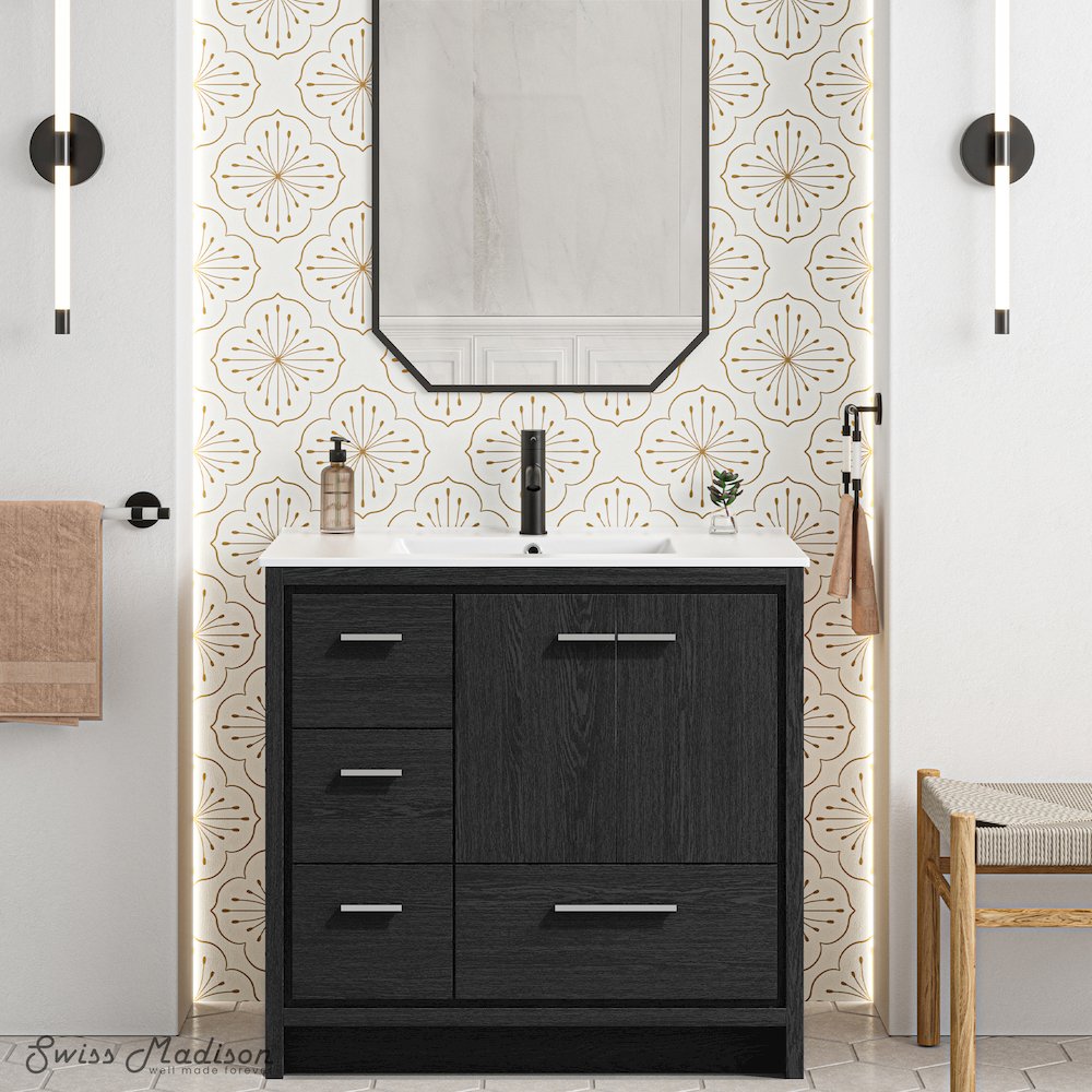 Virage 36" Freestanding Bathroom Vanity in Black Oak with Sink Top. Picture 7