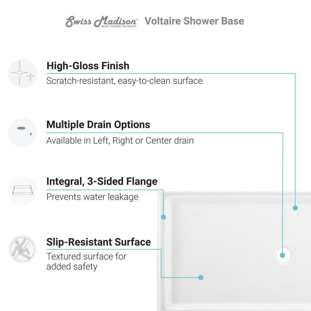 60" x 34" Acrylic White, Single-Threshold, Right Side Drain, Shower Base. Picture 4