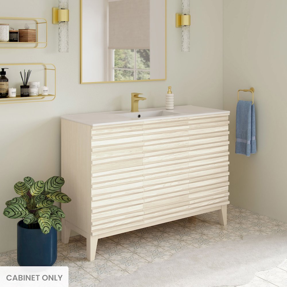 Cascade 48" Freestanding Bathroom Vanity Cabinet without Top in White Oak. Picture 7