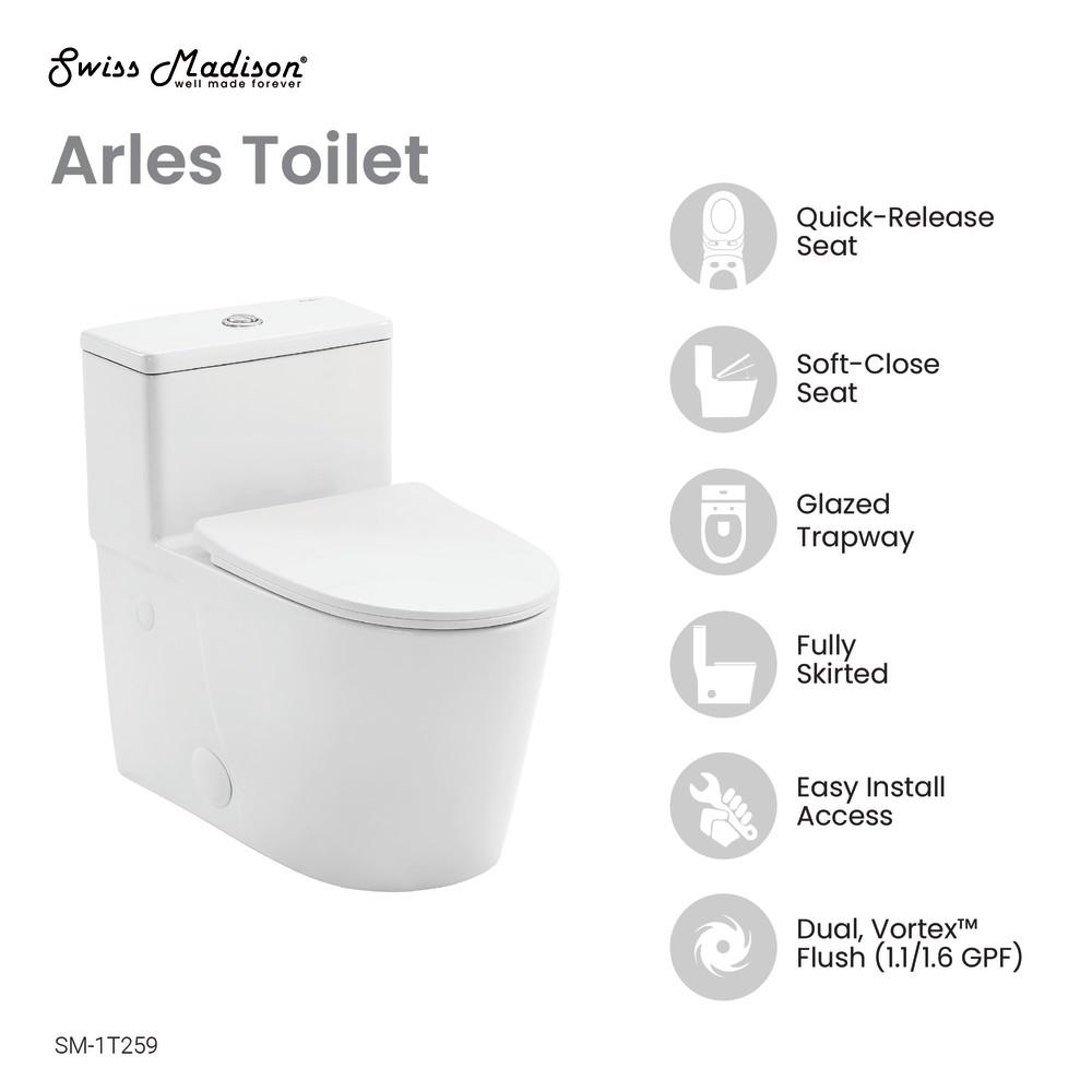 Arles One-Piece Elongated Toilet Vortex Dual-Flush 0.8/1.18 gpf. Picture 4