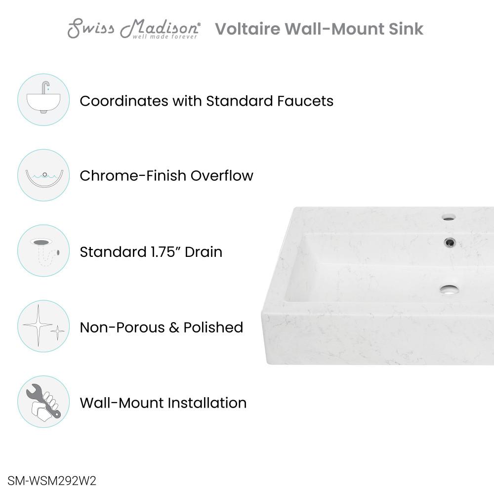 Voltaire Wide Rectangle Wall Hung Sink in Static Marble. Picture 4