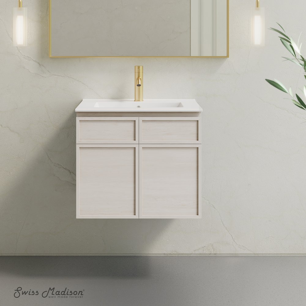 St. Tropez 24" Wall-Mounted Bathroom Vanity in White Oak with Sink Top. Picture 7