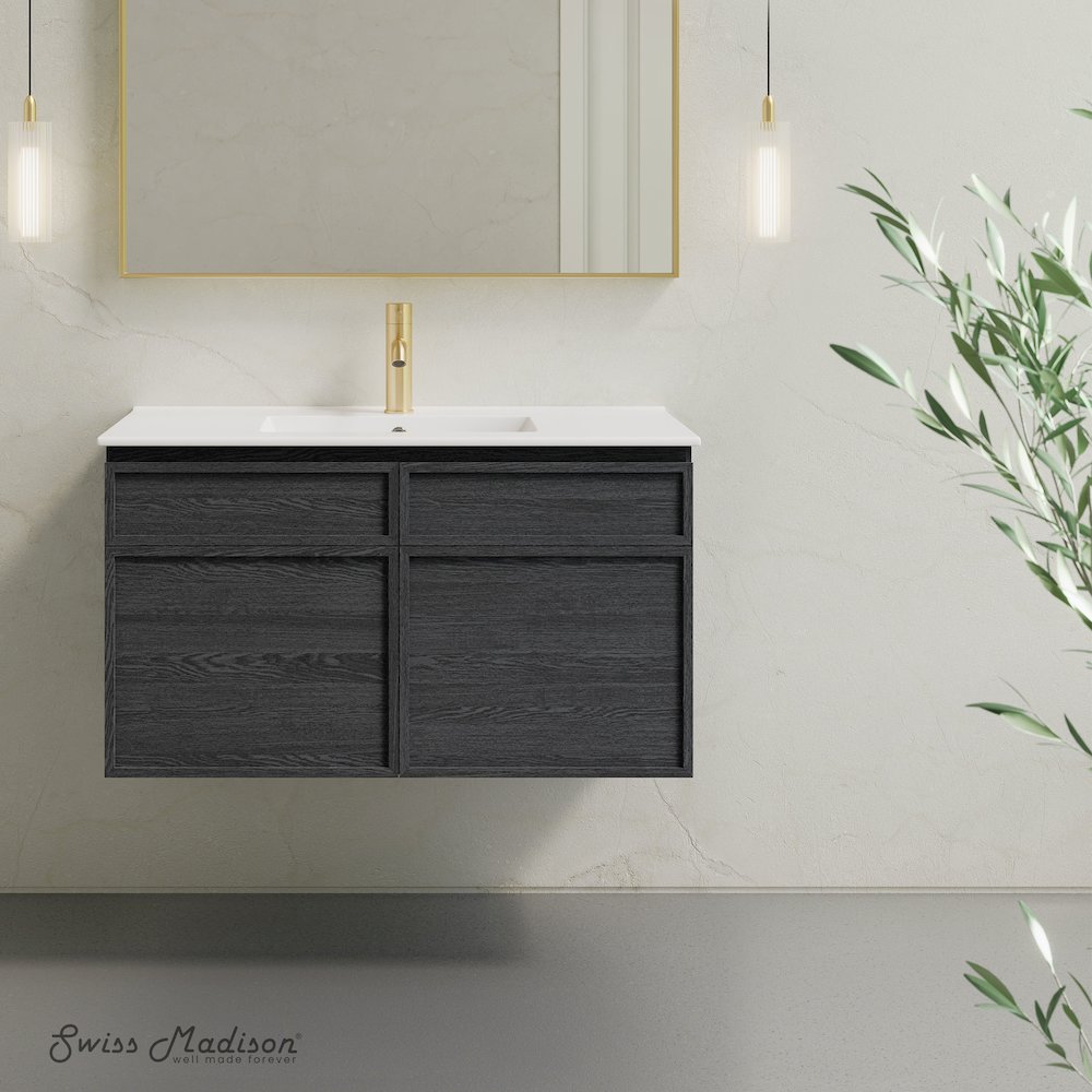 St. Tropez 36" Wall-Mounted Bathroom Vanity in Black Oak with Sink Top. Picture 7
