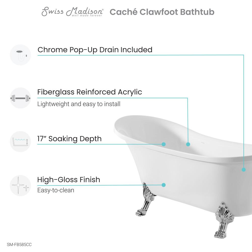 Cache Single Slipper, Clawfoot Soaking Acrylic Bathtub, Chrome Clawfoot. Picture 4