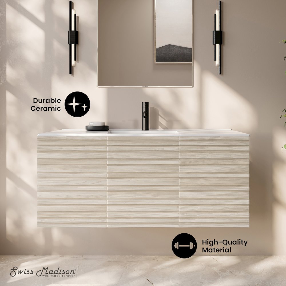 Cascade 48" Wall-Mounted Bathroom Vanity in White Oak with Sink Top. Picture 8
