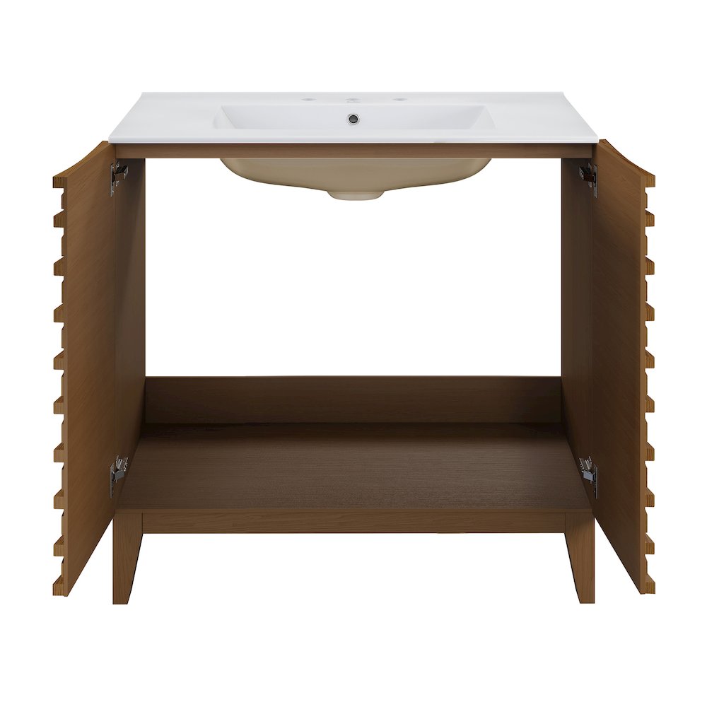 30" Freestanding Bathroom Vanity in Brown Oak with 3-Hole Widespread Sink Top. Picture 7
