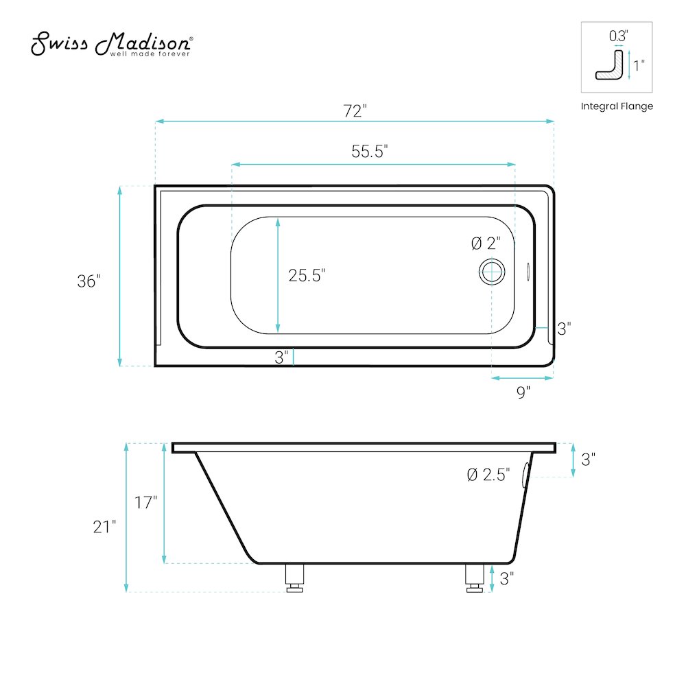 Right Drain Soaking Alcove Bathtub in Glossy White with Integrated Armrest. Picture 5