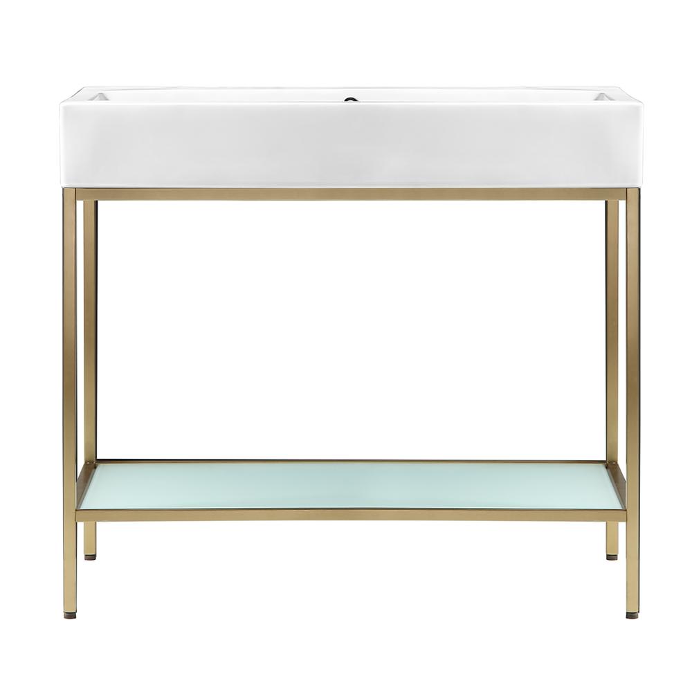 Pierre 40 Single, Freestanding, Open Shelf, Gold Metal Frame Bathroom Vanity. Picture 1