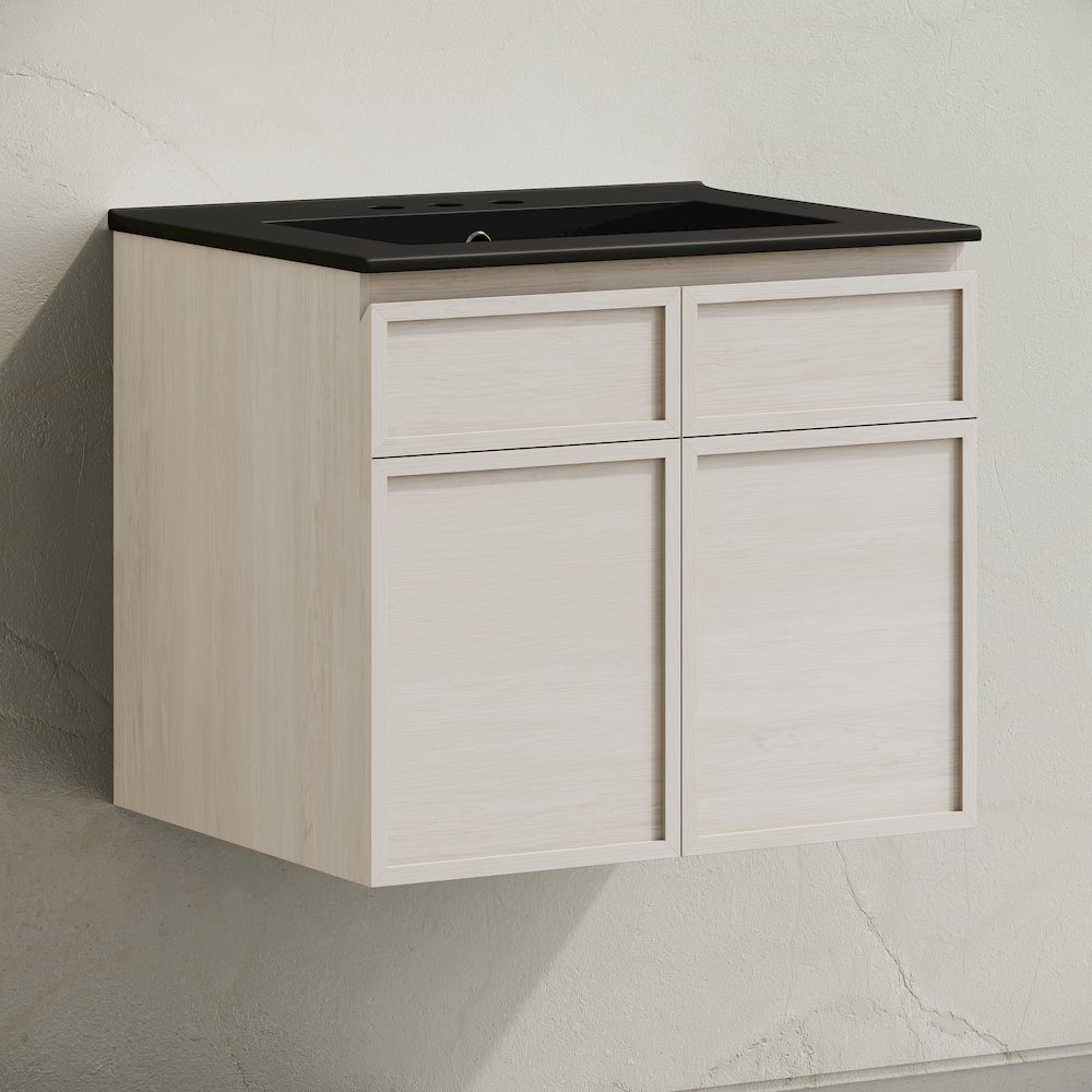 24" Wall-Mounted Bathroom Vanity in White Oak with Black Centerset Sink Top. Picture 2