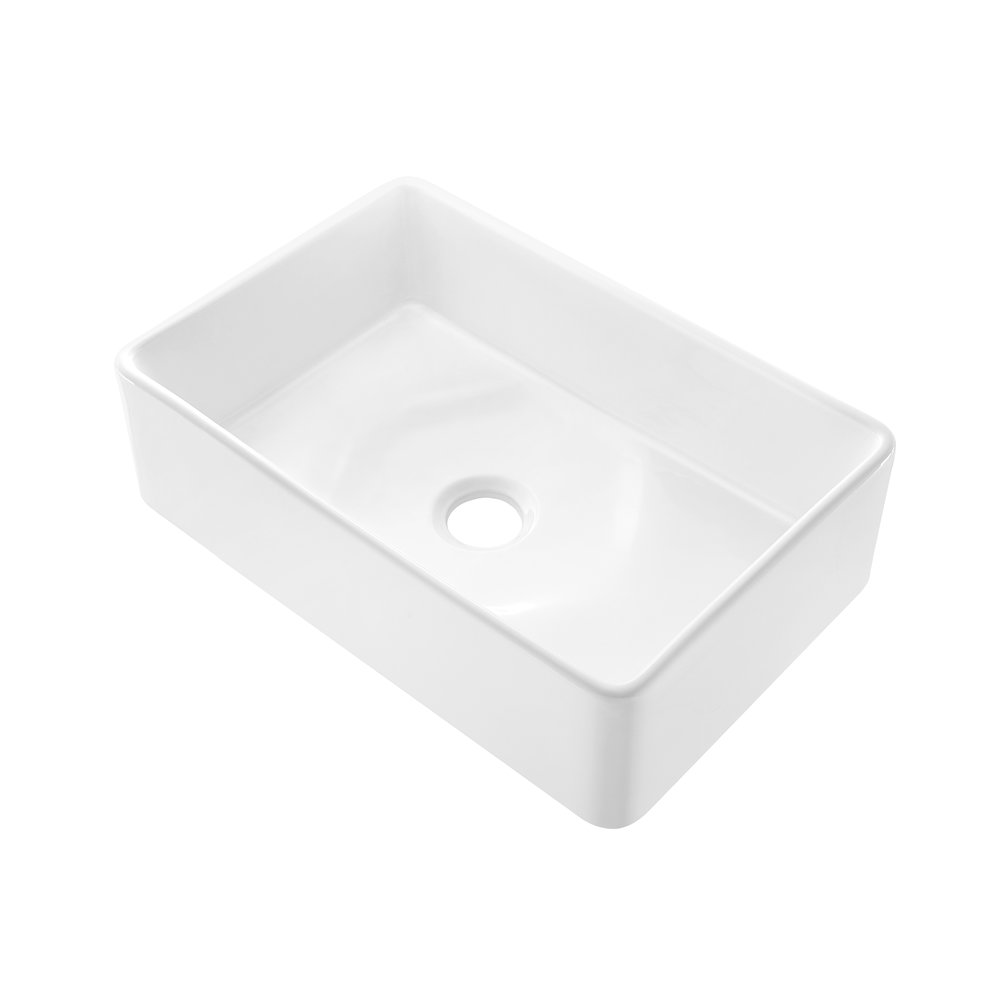 Elegance 30" x 20" Single Basin Fireclay Farmhouse Kitchen Sink in Glossy White. Picture 1