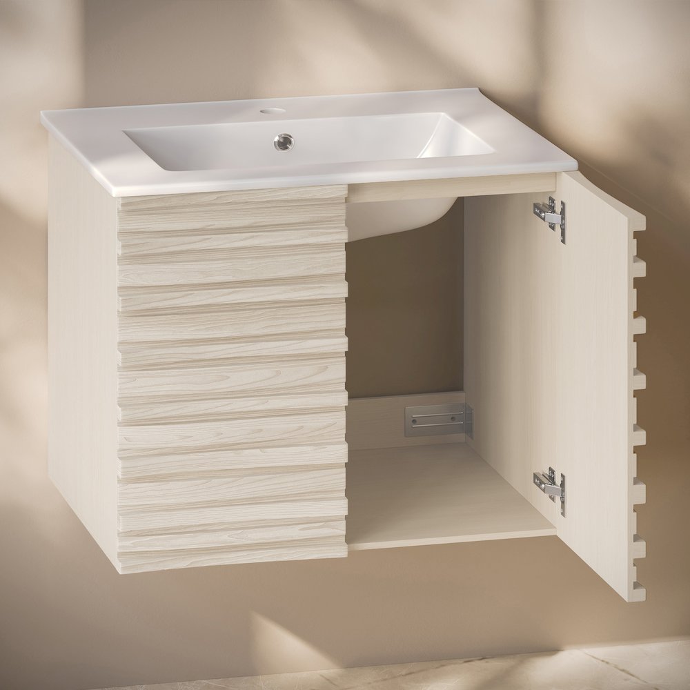 Cascade 30" Wall-Mounted Bathroom Vanity in White Oak with Sink Top. Picture 5