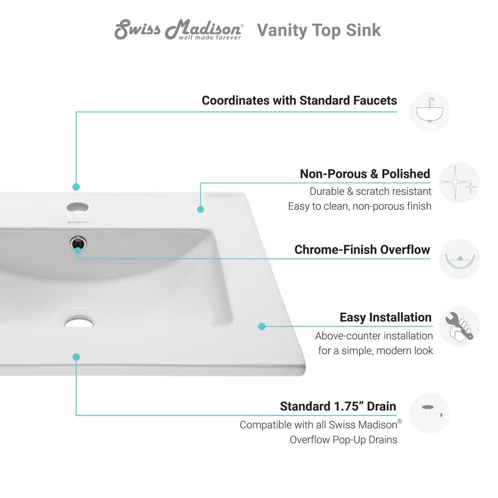Ceramic Vanity Top 24 with Single Faucet Hole. Picture 7