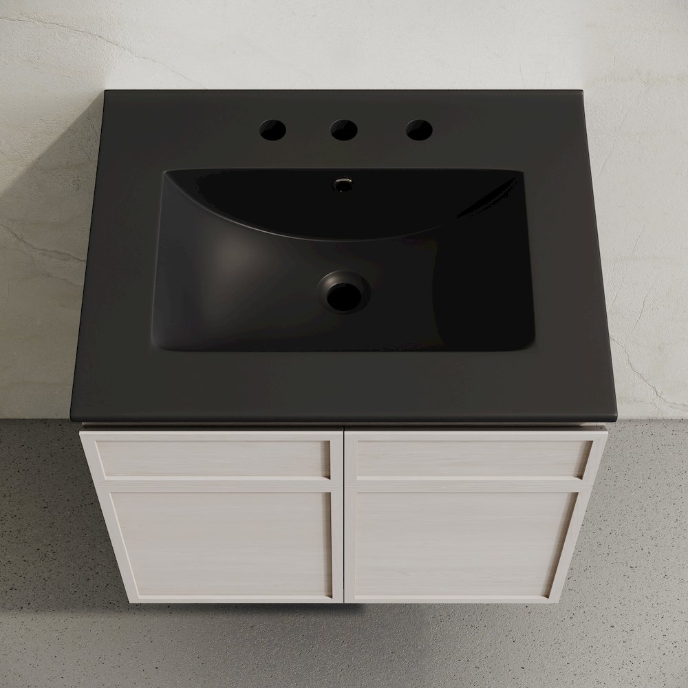 24" Wall-Mounted Bathroom Vanity in White Oak with Black Widespread Sink Top. Picture 3