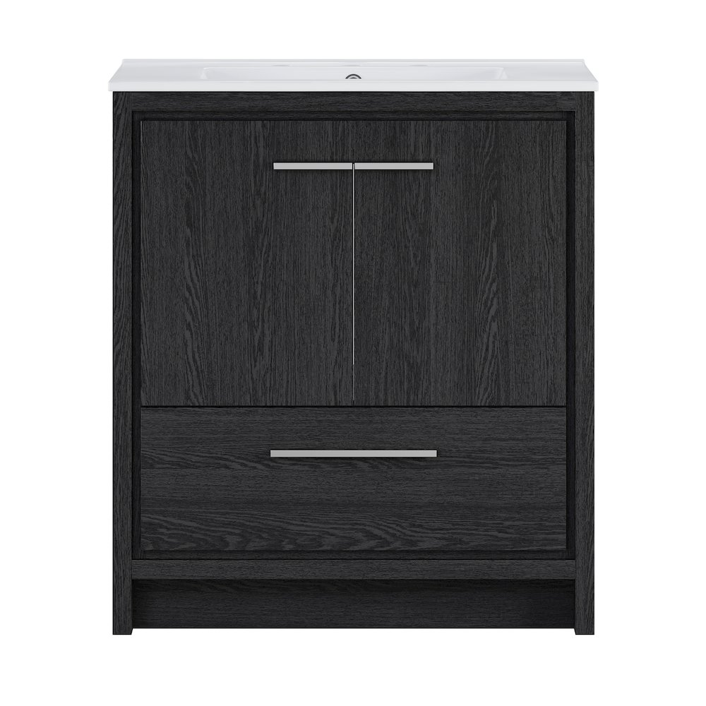 Virage 30" Freestanding Bathroom Vanity in Black Oak with 3-Hole Sink Top. Picture 1