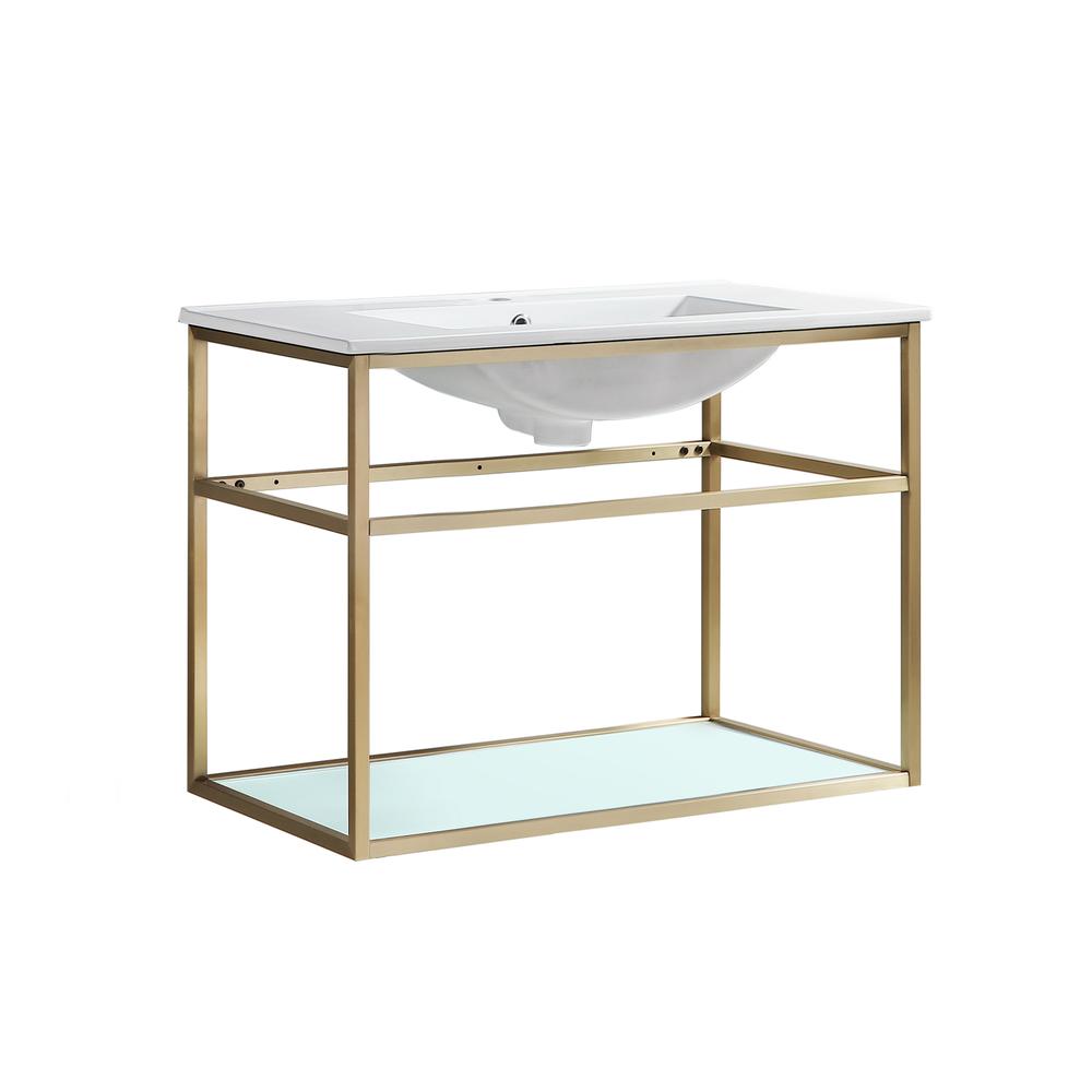 Pierre 30 Single, Open Shelf, Gold Metal Frame Bathroom Vanity. Picture 2