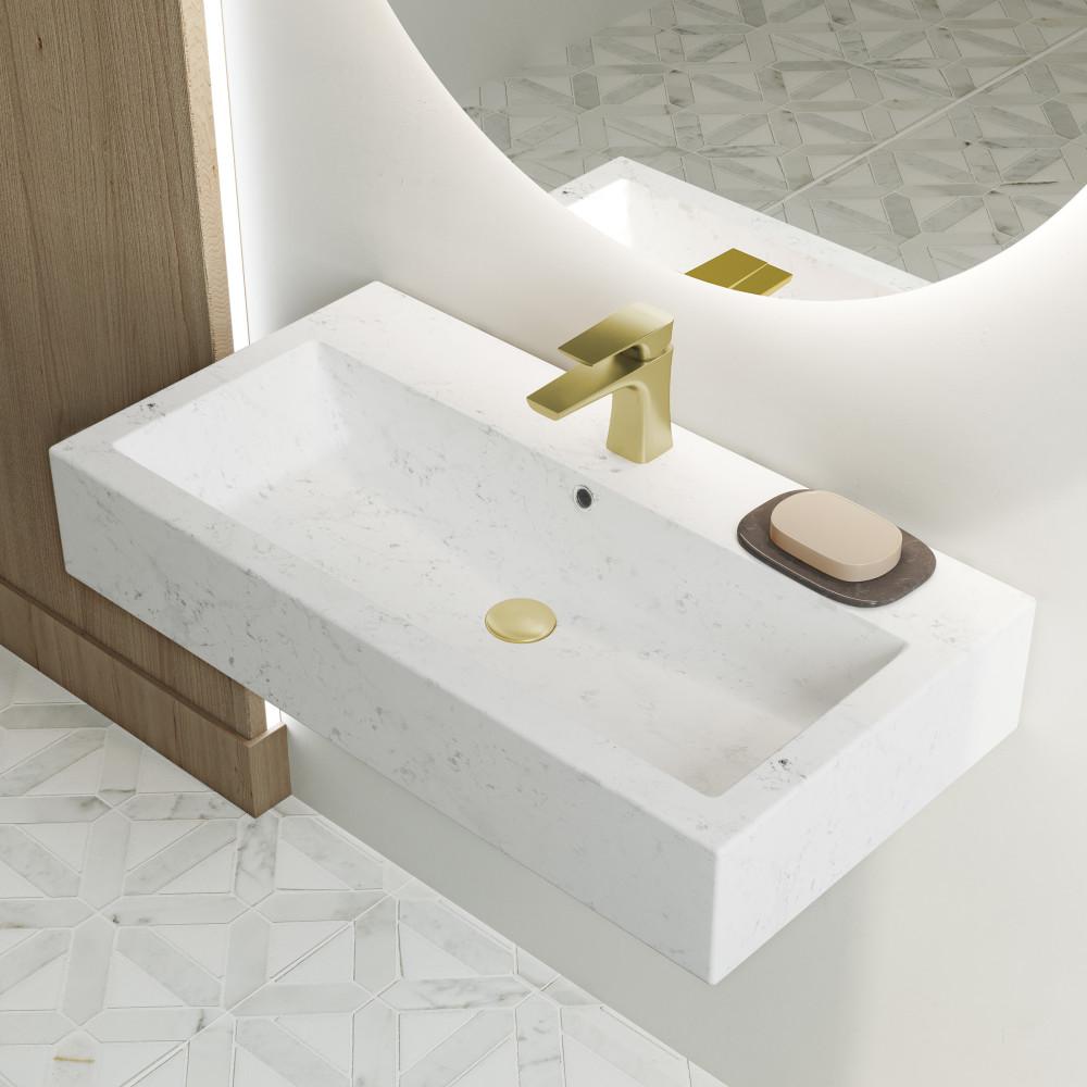 Voltaire Wide Rectangle Wall Hung Sink in Static Marble. Picture 2
