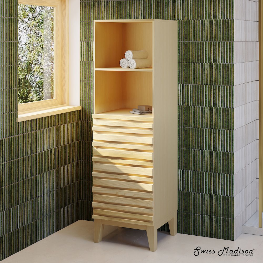 Cascade 17 x 17 x 60 Freestanding Linen Cabinet in Natural Oak. Picture 5