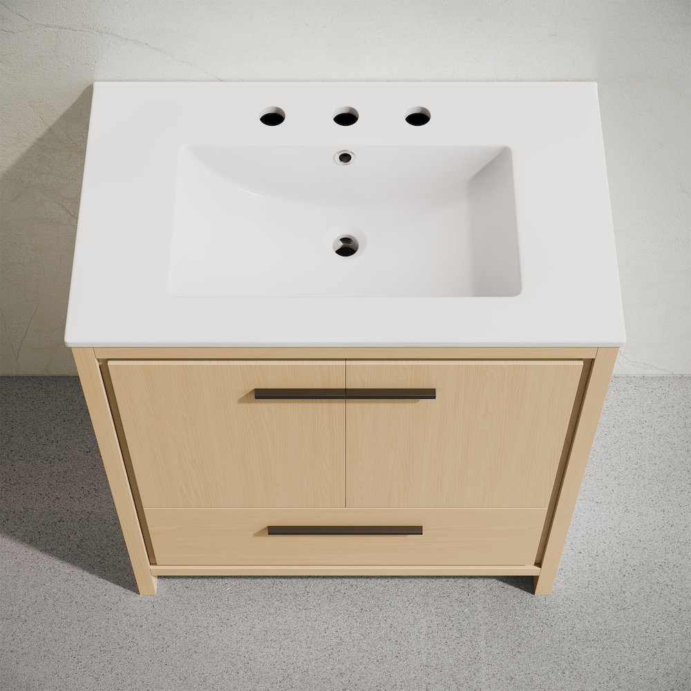 Virage Freestanding Bathroom Vanity in Natural Oak with 3-Hole Sink Top. Picture 3