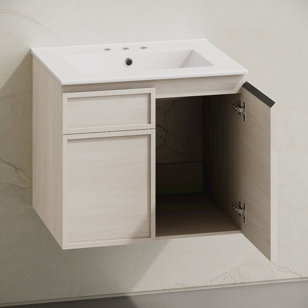 24" Wall-Mounted Bathroom Vanity in White Oak with 3-Hole Centerset Sink Top. Picture 4