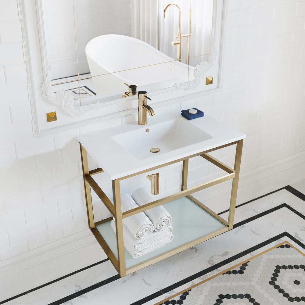 Pierre 30 Single, Open Shelf, Gold Metal Frame Bathroom Vanity. Picture 19