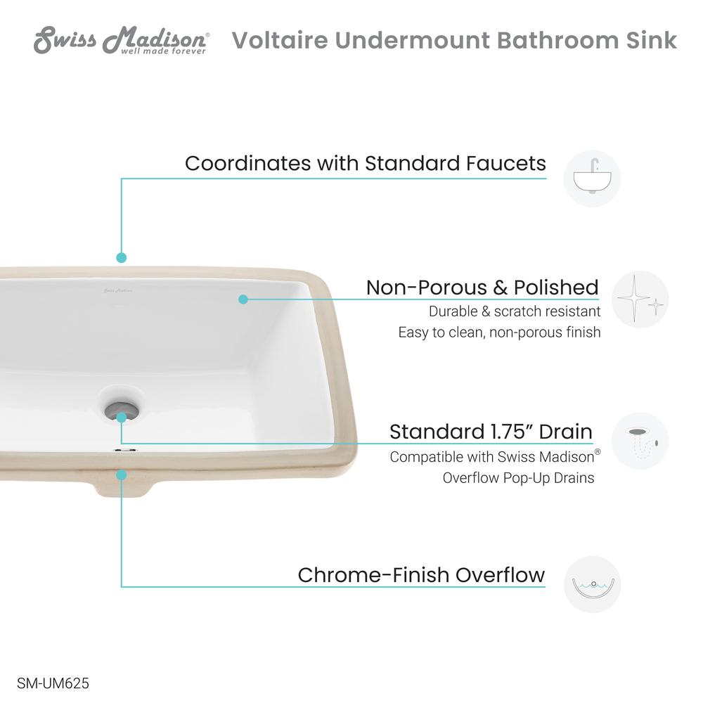 Voltaire 21 Rectangular Under-Mount Bathroom Sink. Picture 7