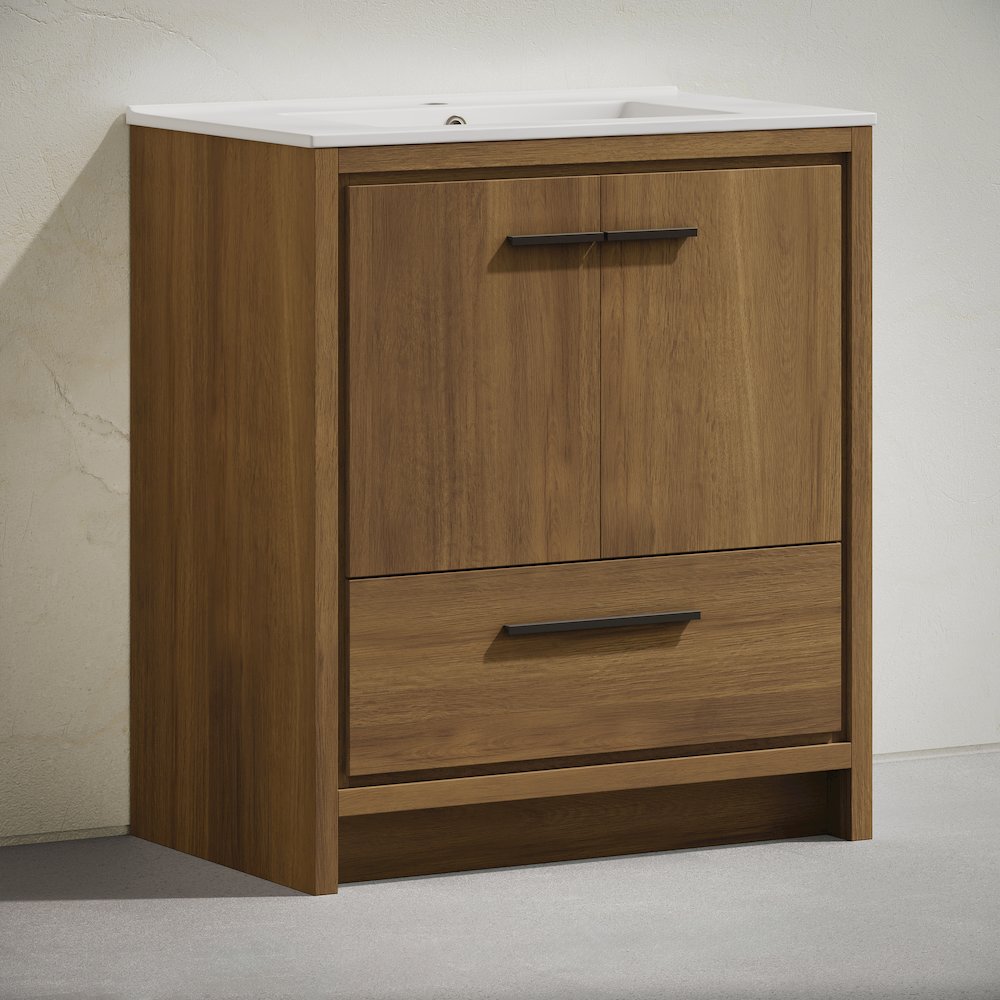 Virage 30" Freestanding Bathroom Vanity in Brown Oak with Sink Top. Picture 3