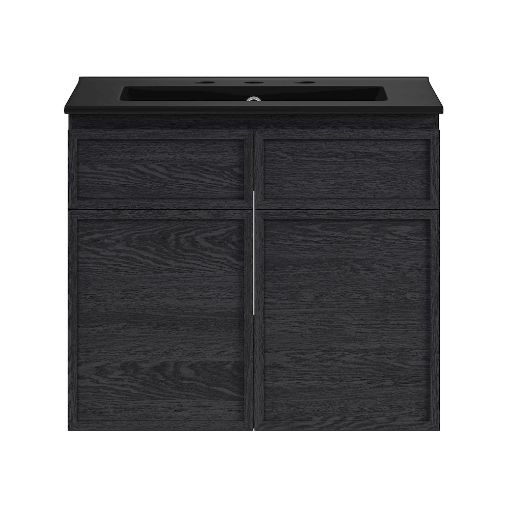 24" Wall-Mounted Bathroom Vanity in Black Oak with Black Widespread Sink Top. Picture 1
