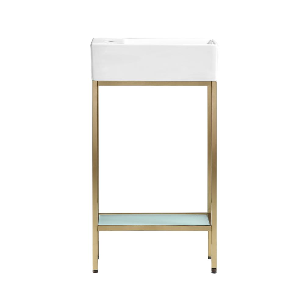 Pierre 19.5 Single, Freestanding, Open Shelf, Gold Metal Frame Bathroom Vanity. Picture 2