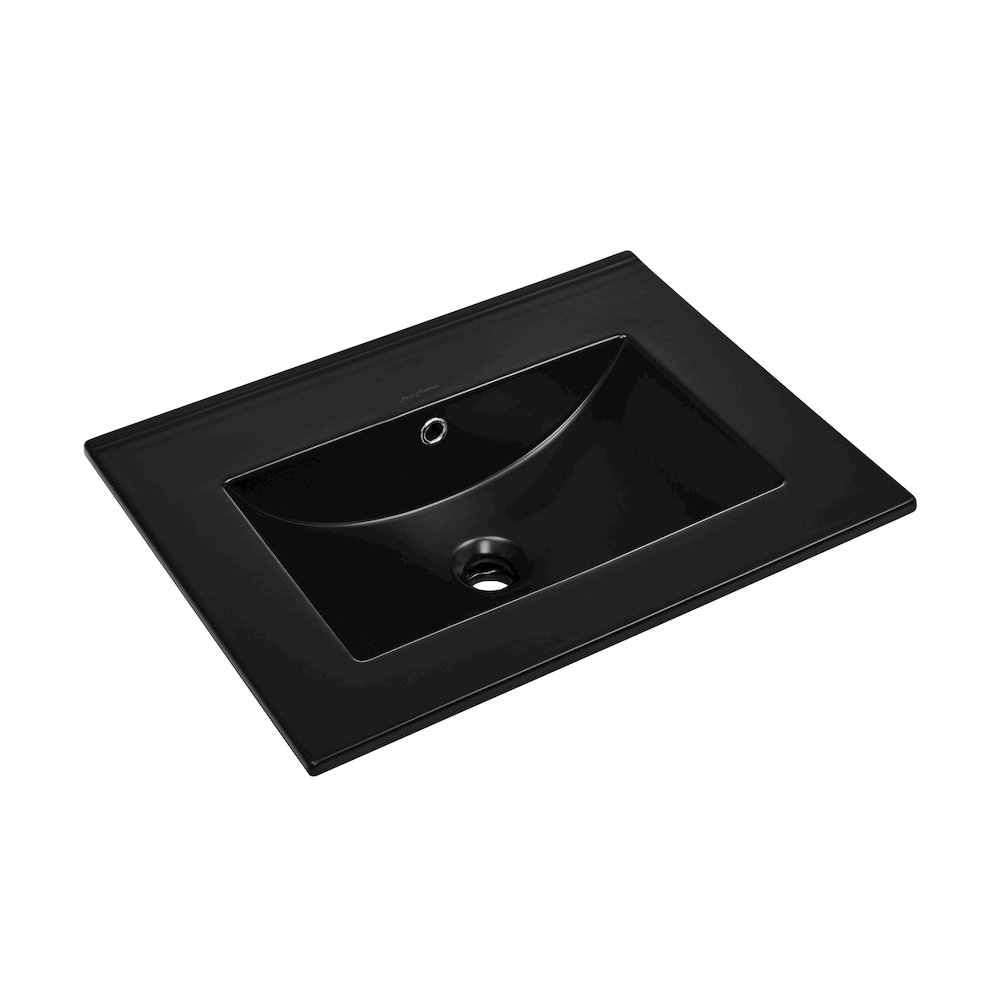 24" Zero Hole Vanity Sink Top in Glossy Black. Picture 2
